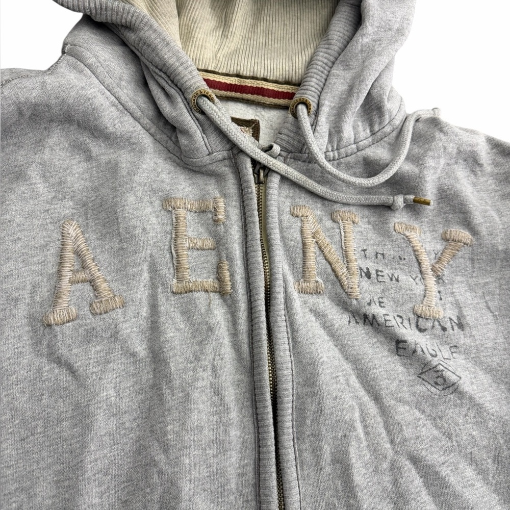 Abercrombie & Fitch‎ AEO Gray Full Zip Hoodie Vintage Fit XXL Sherpa Lined - Picture 2 of 6
